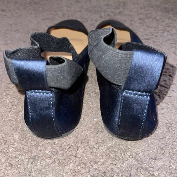 Navy Blue Satin Ballet Flat Shoes - Picture 3 of 7